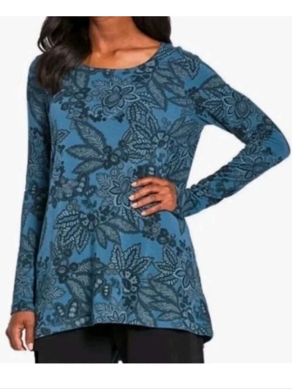 Bryn Walker Woman XL Gabo Tunic Joust Blue Floral Paisley Lagenlook Artsy Fairy